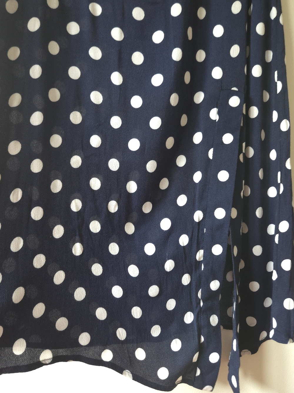 MANGO Casual Navy Polka Dot Asymmetrical Midi Skirt Front Slit Size S Small - Picture 8 of 9